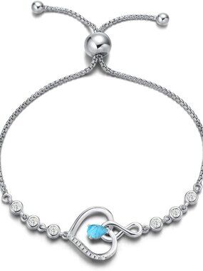 Sterling Silver Heart Birthstone Tennis Bracelet - Infinity Love Jewelry Gift